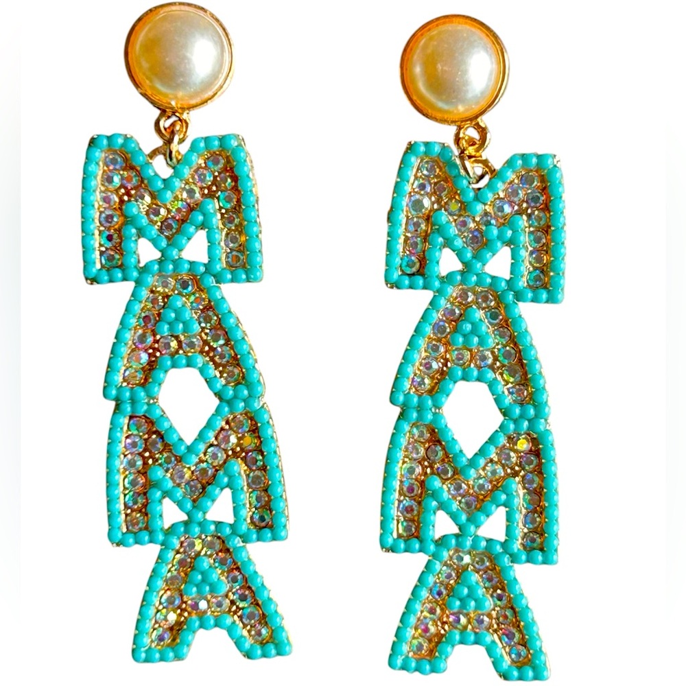 Turquoise and Gold Beaded 'MAMA' Earrings